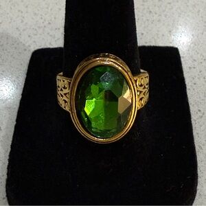 Gold Tone Ring with Green Faceted Cabochon